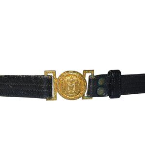 Vintage USNA United States Naval Academy Leather Belt Scientia Tridens Buckle
